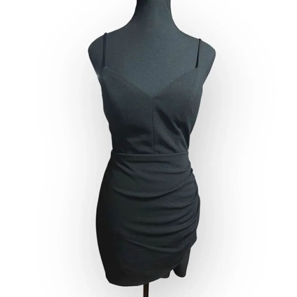 NWOT City Triangles Womens Ruched Bodycon Mini Dress Black Size XS